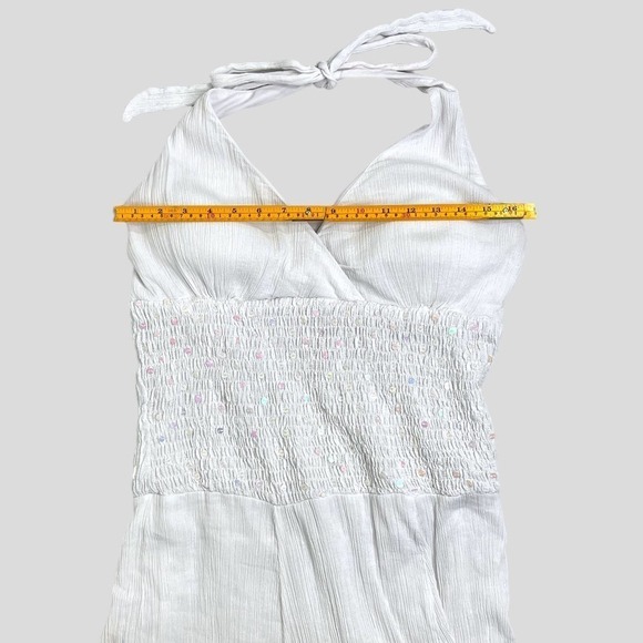 Signature by Sangria White Asymmetrical Halter Neck Sequin Maxi Dress Sz 10 - Picture 10 of 16